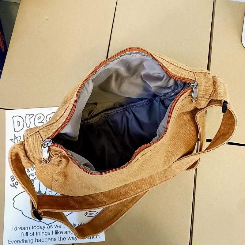 Canvas Messenger Bag Hobo Crossbody Bag for Women Shoulder Tote Handbag Vintage Aesthetic Travel Work