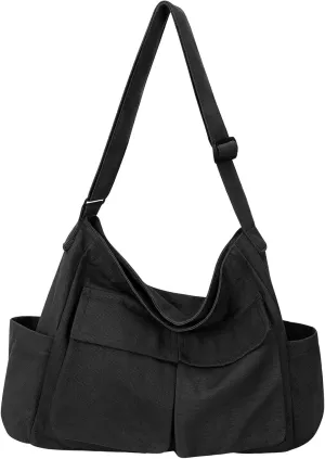 Canvas Messenger Bag Hobo Shoulder Bag Crossbody Bag with Multiple Pockets Large Tote Bag Handbag for Women Men