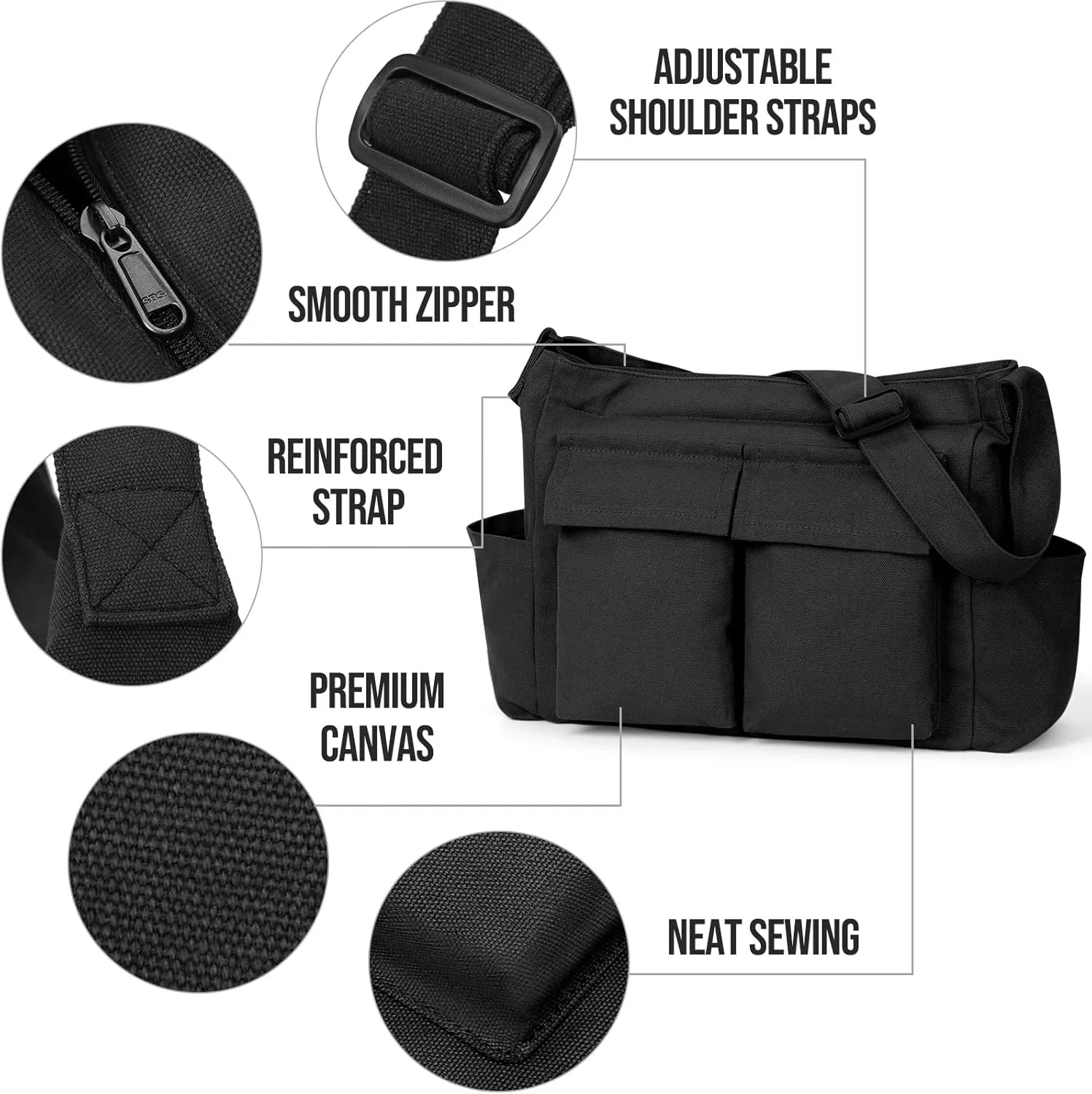 Canvas Messenger Bag Hobo Shoulder Bag Crossbody Bag with Multiple Pockets Large Tote Bag Handbag for Women Men