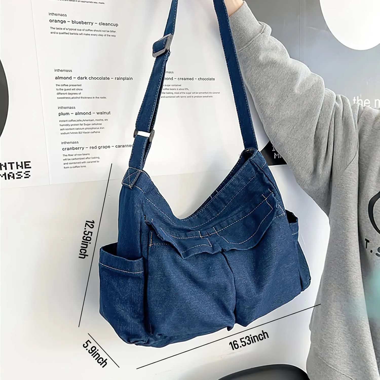 Canvas Messenger Bag Large Crossbody Bag Hobo Shoulder Handbags Multi Pocket Denim Tote Bag for Women and Men