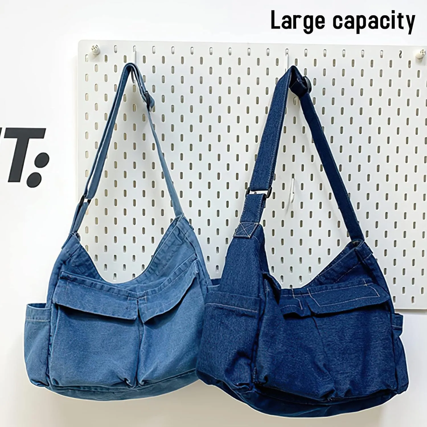 Canvas Messenger Bag Large Crossbody Bag Hobo Shoulder Handbags Multi Pocket Denim Tote Bag for Women and Men