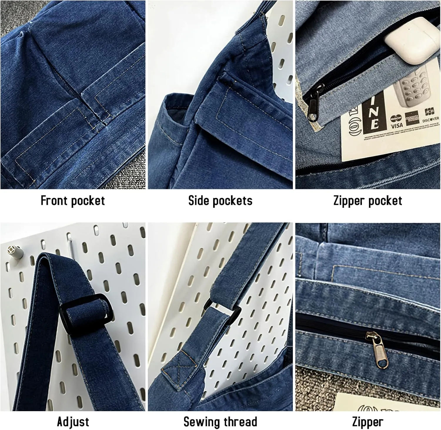 Canvas Messenger Bag Large Crossbody Bag Hobo Shoulder Handbags Multi Pocket Denim Tote Bag for Women and Men