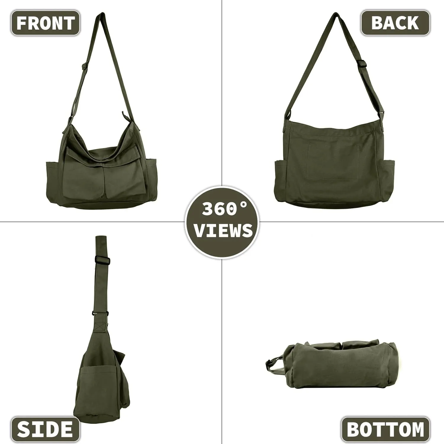 Canvas Messenger Bag Large Hobo Crossbody Bag with Multiple Pockets Casual Shoulder Tote Bag for Women and Men