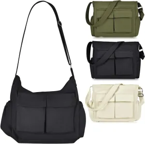 Canvas Messenger Bag Large Hobo Crossbody Bag with Multiple Pockets, Vintage Messenger Shoulder Bag for Men Women