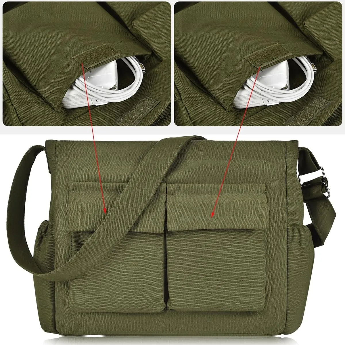 Canvas Messenger Bag Large Hobo Crossbody Bag with Multiple Pockets, Vintage Messenger Shoulder Bag for Men Women