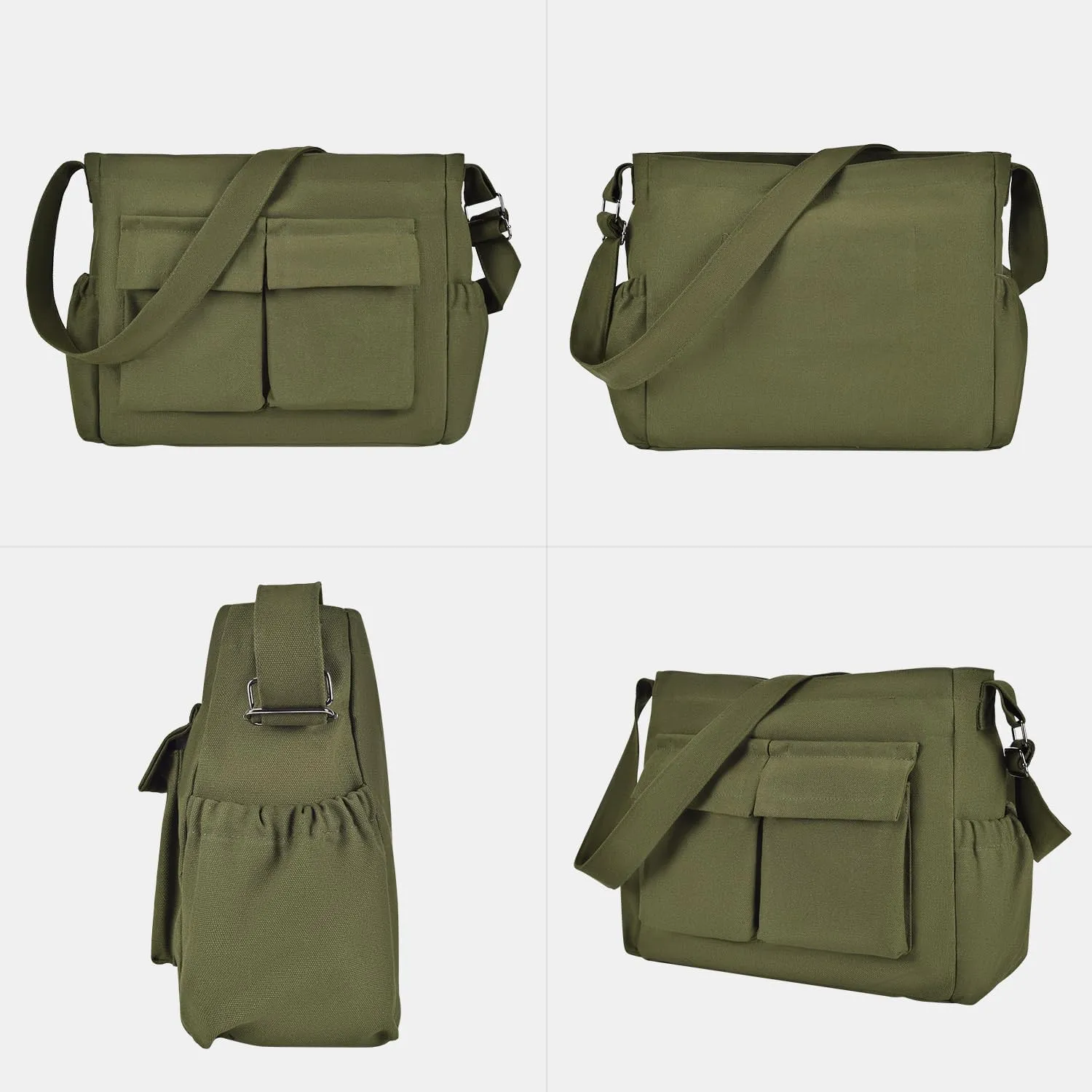 Canvas Messenger Bag Large Hobo Crossbody Bag with Multiple Pockets, Vintage Messenger Shoulder Bag for Men Women