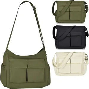 Canvas Messenger Bag Large Hobo Crossbody Bag with Multiple Pockets, Vintage Messenger Shoulder Bag for Men Women