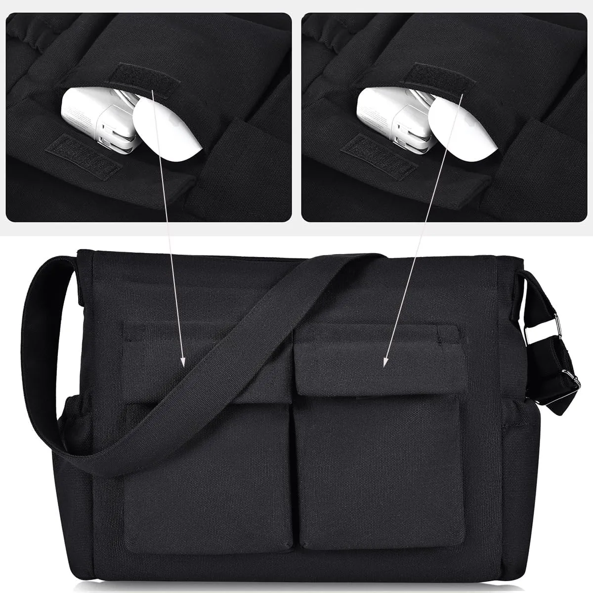 Canvas Messenger Bag Large Hobo Crossbody Bag with Multiple Pockets, Vintage Messenger Shoulder Bag for Men Women