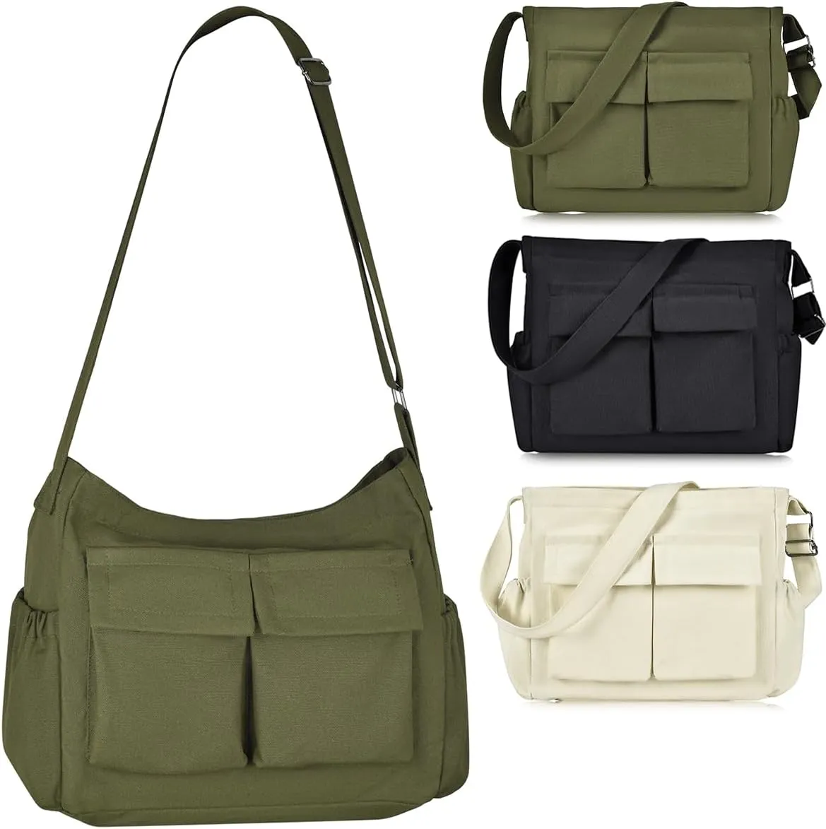 Canvas Messenger Bag Large Hobo Crossbody Bag with Multiple Pockets, Vintage Messenger Shoulder Bag for Men Women