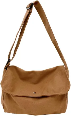 Canvas Messenger Bag Medium Size Hobo Crossbody Bag for Women Trendy Shoulder Bag Casual Travel Beach Bag Daily Work Bag
