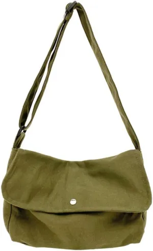 Canvas Messenger Bag Medium Size Hobo Crossbody Bag for Women Trendy Shoulder Bag Casual Travel Beach Bag Daily Work Bag