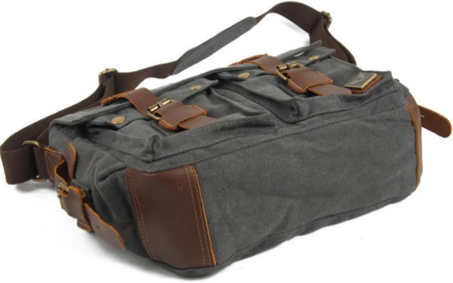 Canvas Messenger Bag, Vintage Genuine Leather Shoulder Bag, Briefcase Crossbody Satchel Purse Laptop Bag Medium