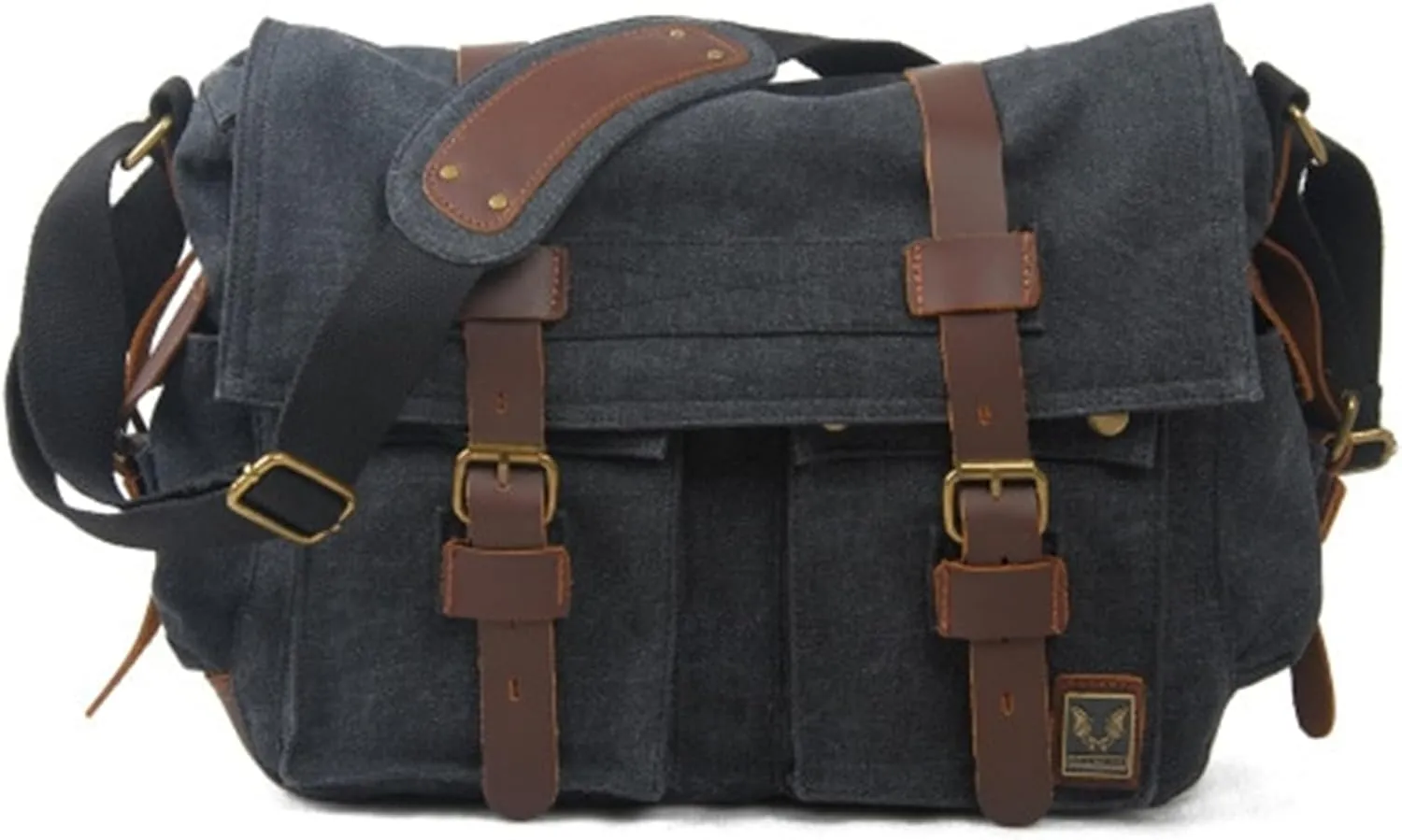 Canvas Messenger Bag, Vintage Genuine Leather Shoulder Bag, Briefcase Crossbody Satchel Purse Laptop Bag Medium