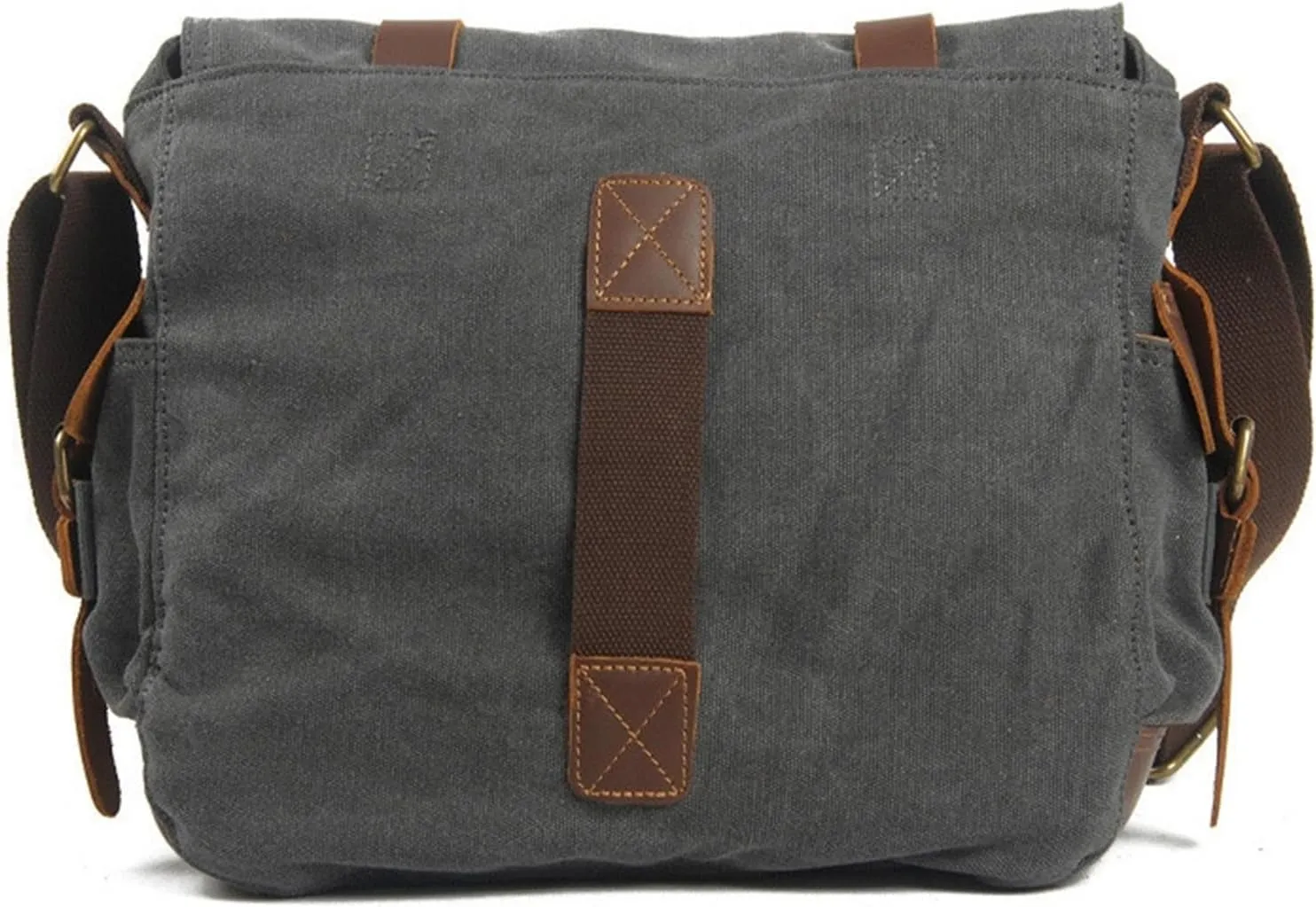 Canvas Messenger Bag, Vintage Genuine Leather Shoulder Bag, Briefcase Crossbody Satchel Purse Laptop Bag Medium