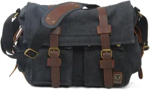 Canvas Messenger Bag, Vintage Genuine Leather Shoulder Bag, Briefcase Crossbody Satchel Purse Laptop Bag Medium