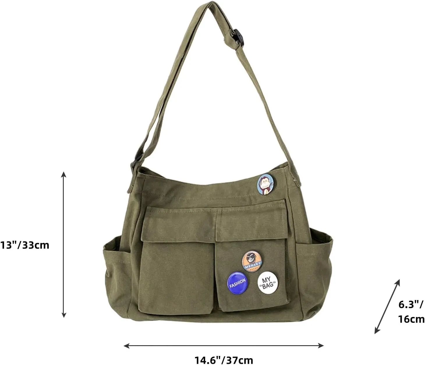 Canvas Messenger bag with Accessories for Women Aesthetic Vintage Crossbody Bag Shoulder Bag Tote Bag
