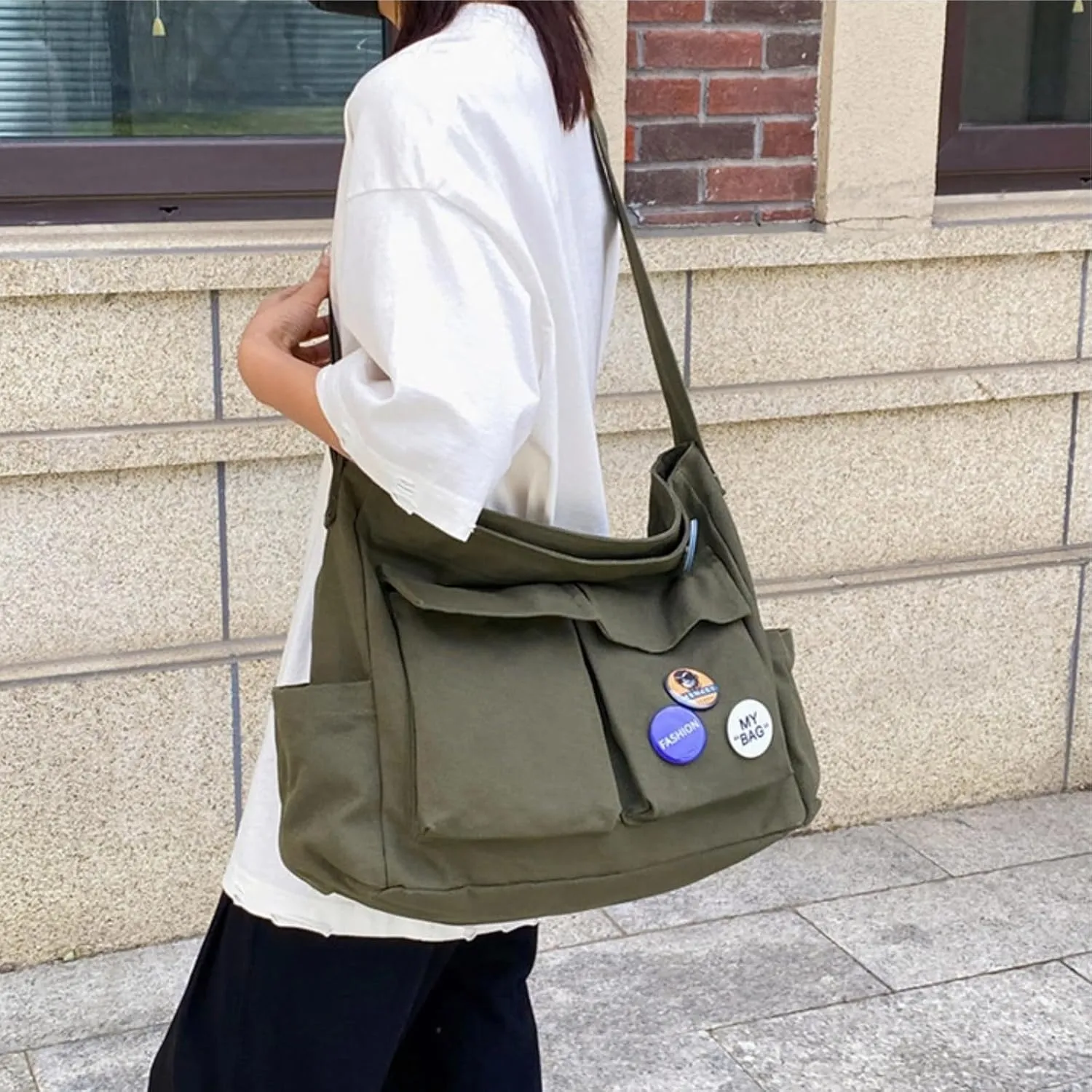 Canvas Messenger bag with Accessories for Women Aesthetic Vintage Crossbody Bag Shoulder Bag Tote Bag