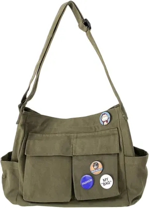 Canvas Messenger bag with Accessories for Women Aesthetic Vintage Crossbody Bag Shoulder Bag Tote Bag