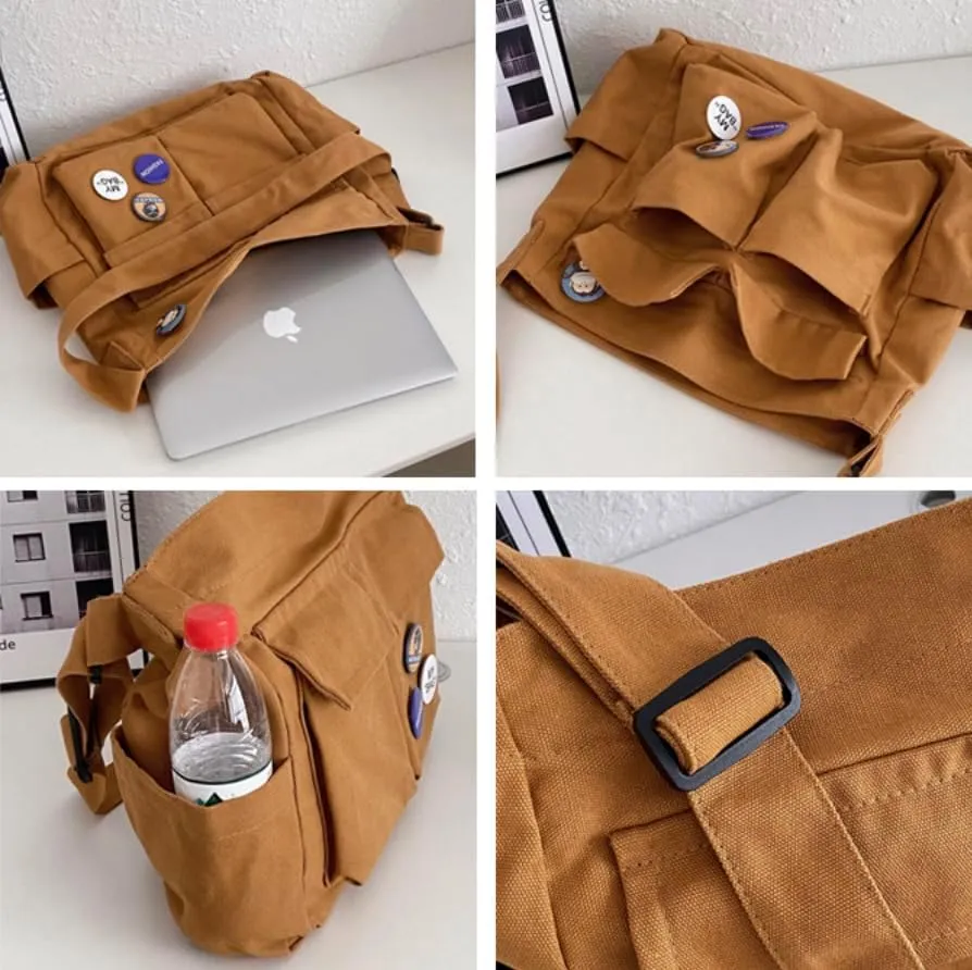 Canvas Messenger Bag with Pockets Vintage Hobo Crossbody Shoulder Bag Large Travel Tote Laptop Bag Cute Bag