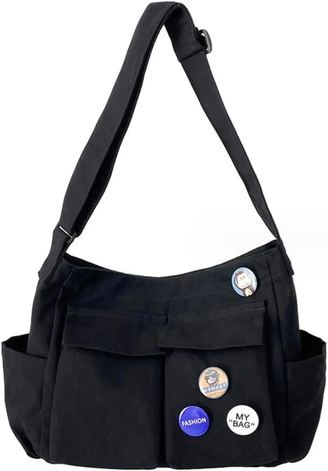 Canvas Messenger Bag with Pockets Vintage Hobo Crossbody Shoulder Bag Large Travel Tote Laptop Bag Cute Bag