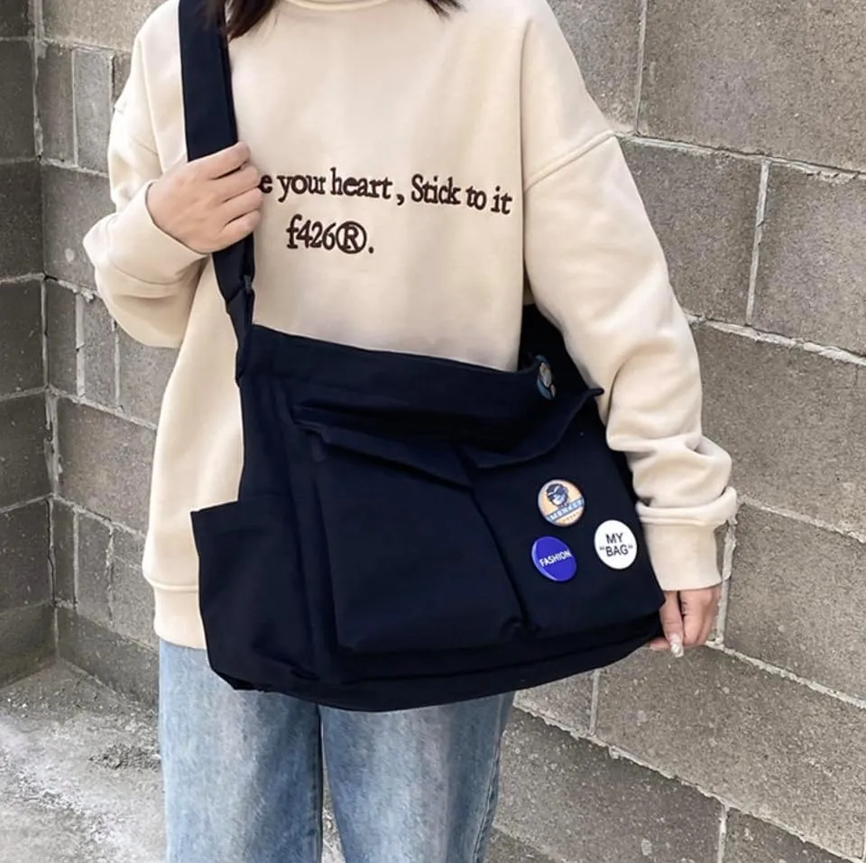 Canvas Messenger Bag with Pockets Vintage Hobo Crossbody Shoulder Bag Large Travel Tote Laptop Bag Cute Bag