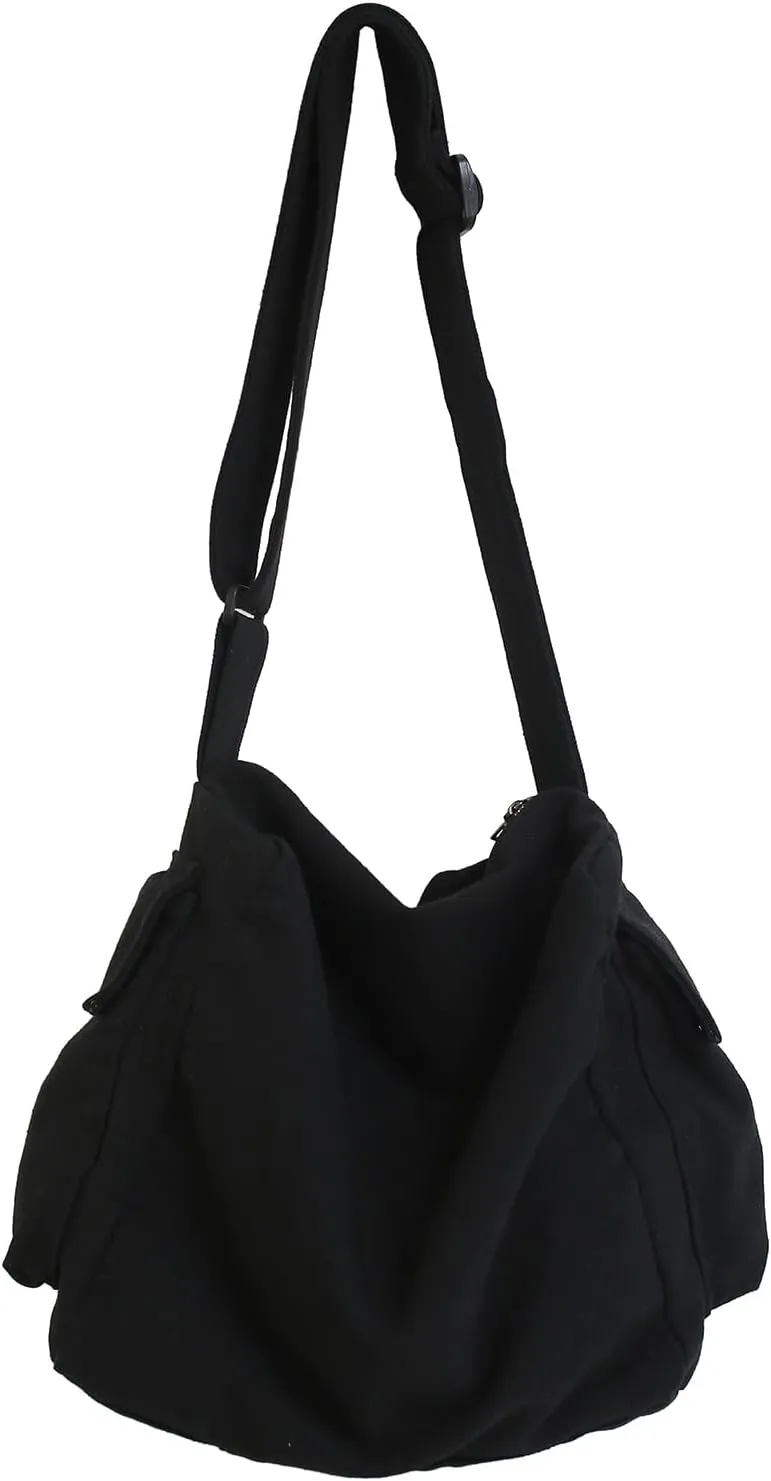 Canvas Messenger Crossbody Tote Shoulder Bag Large Hobo Bag with Multiple Pockets for Women Men Work Travel Casual