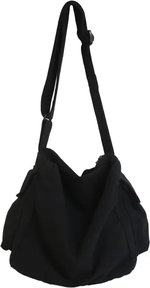 Canvas Messenger Crossbody Tote Shoulder Bag Large Hobo Bag with Multiple Pockets for Women Men Work Travel Casual