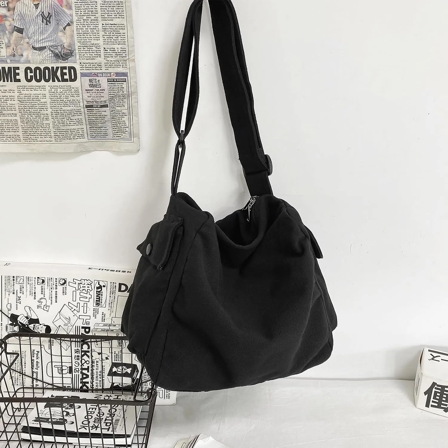 Canvas Messenger Crossbody Tote Shoulder Bag Large Hobo Bag with Multiple Pockets for Women Men Work Travel Casual