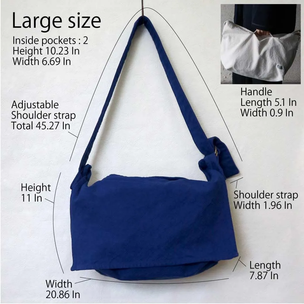 Canvas News Paper Bag Messenger Bag Cotton100% japan Washable Sholder Hand Bag Large capacity Adjustable (VC-6)