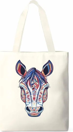 Canvas Tote Bag, Boho Purple Blue Horse patterned Canvas Tote Handbags for Women Shoulder Bag,