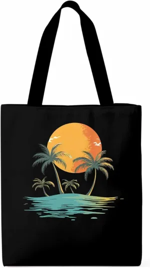 Canvas Tote Bag, Ocean Coconut Tree Orange Sun Beach patterned Canvas Tote Handbags for Women Shoulder Bag,