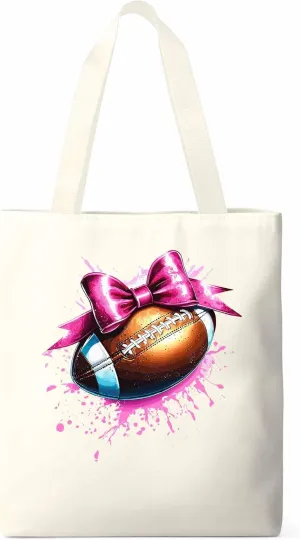 Canvas Tote Bag, Pink Splashing Football Bow Aesthetic Canvas Tote Handbags for Women Shoulder Bag