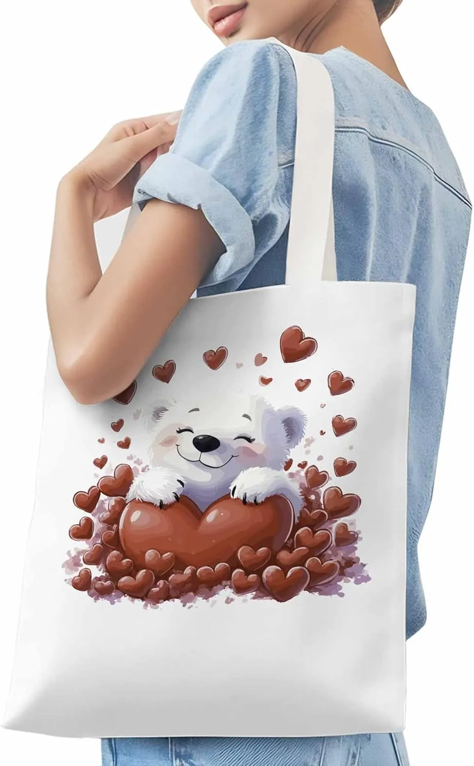 Canvas Tote Bag, Valentine's Day Aesthetic Canvas Tote Handbags for Women Shoulder Bag Cartoon Cute Animals
