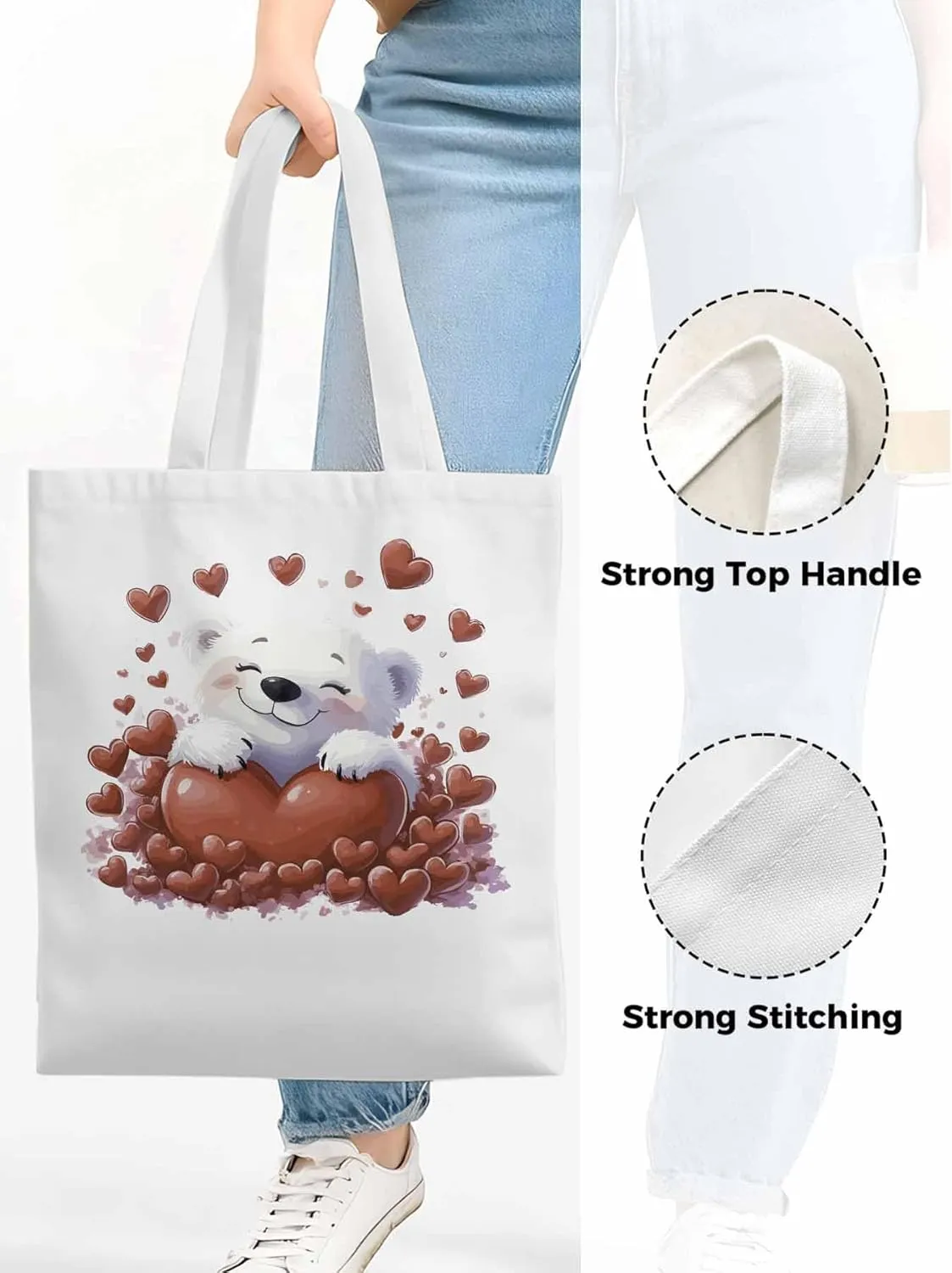Canvas Tote Bag, Valentine's Day Aesthetic Canvas Tote Handbags for Women Shoulder Bag Cartoon Cute Animals