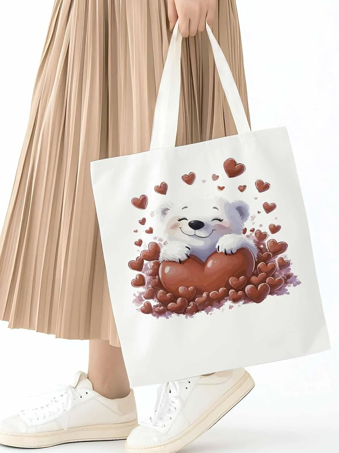 Canvas Tote Bag, Valentine's Day Aesthetic Canvas Tote Handbags for Women Shoulder Bag Cartoon Cute Animals