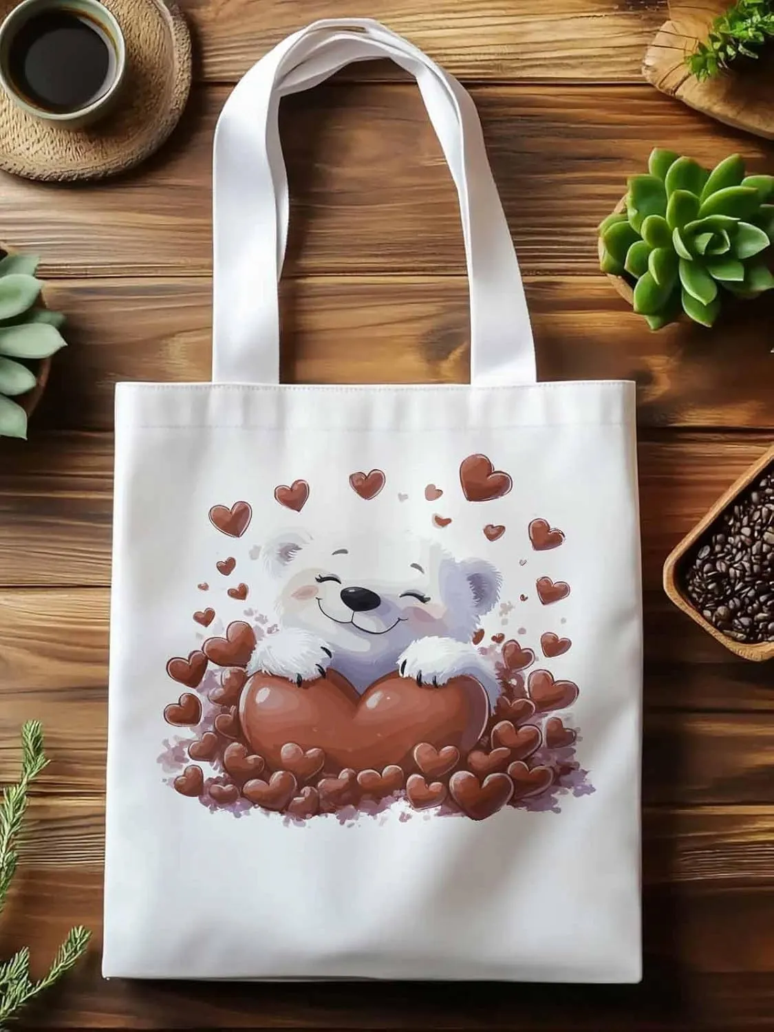 Canvas Tote Bag, Valentine's Day Aesthetic Canvas Tote Handbags for Women Shoulder Bag Cartoon Cute Animals