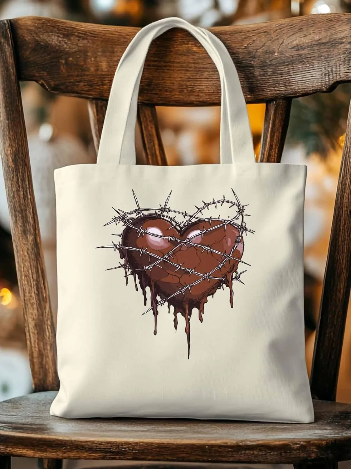 Canvas Tote Bag, Valentine's Day Aesthetic Canvas Tote Handbags for Women Shoulder Bag Thorns Love Heart