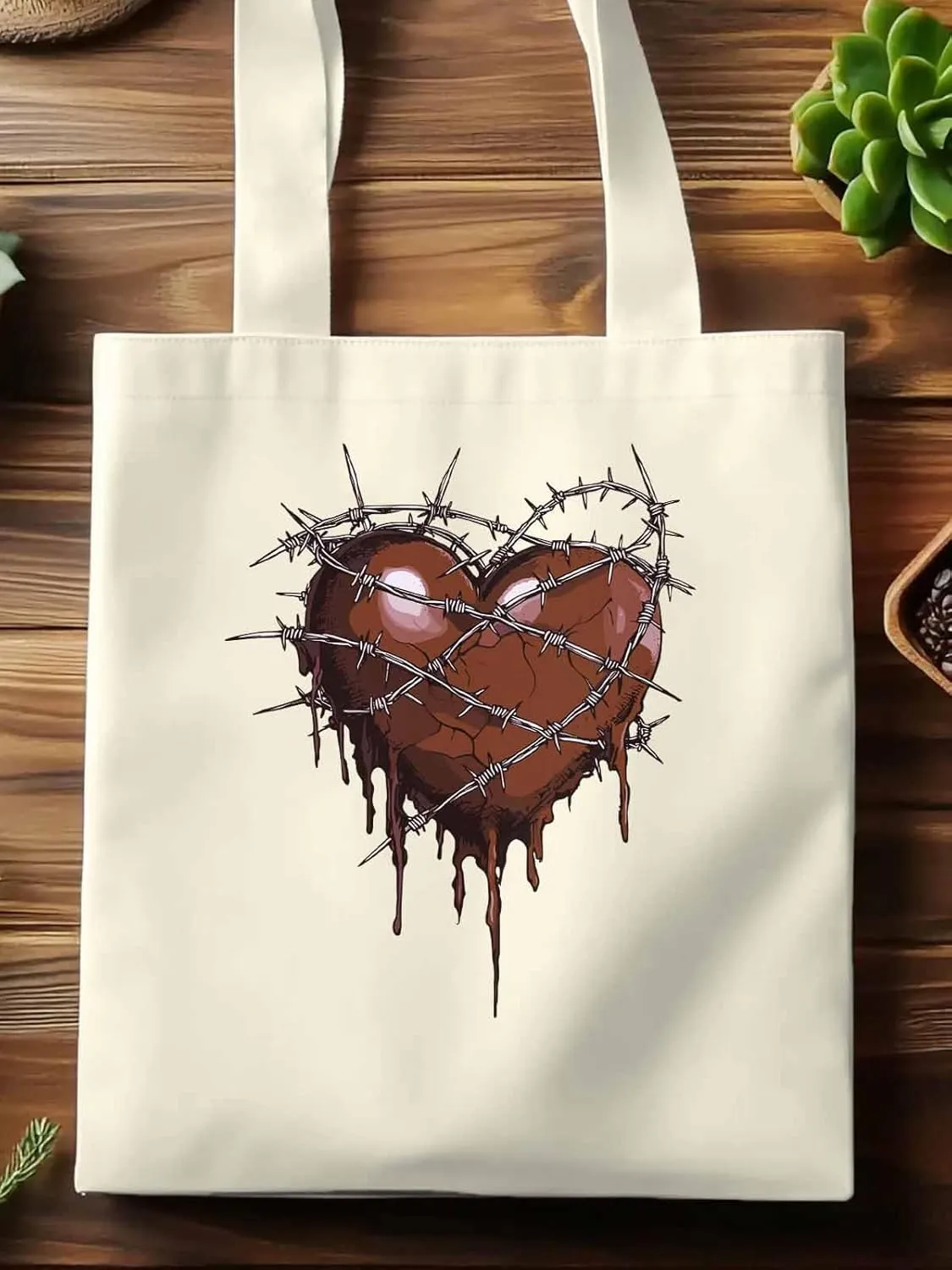 Canvas Tote Bag, Valentine's Day Aesthetic Canvas Tote Handbags for Women Shoulder Bag Thorns Love Heart