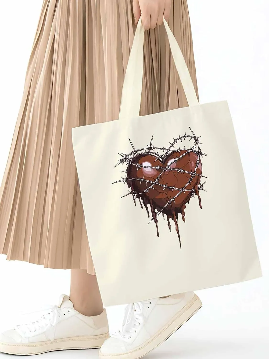 Canvas Tote Bag, Valentine's Day Aesthetic Canvas Tote Handbags for Women Shoulder Bag Thorns Love Heart