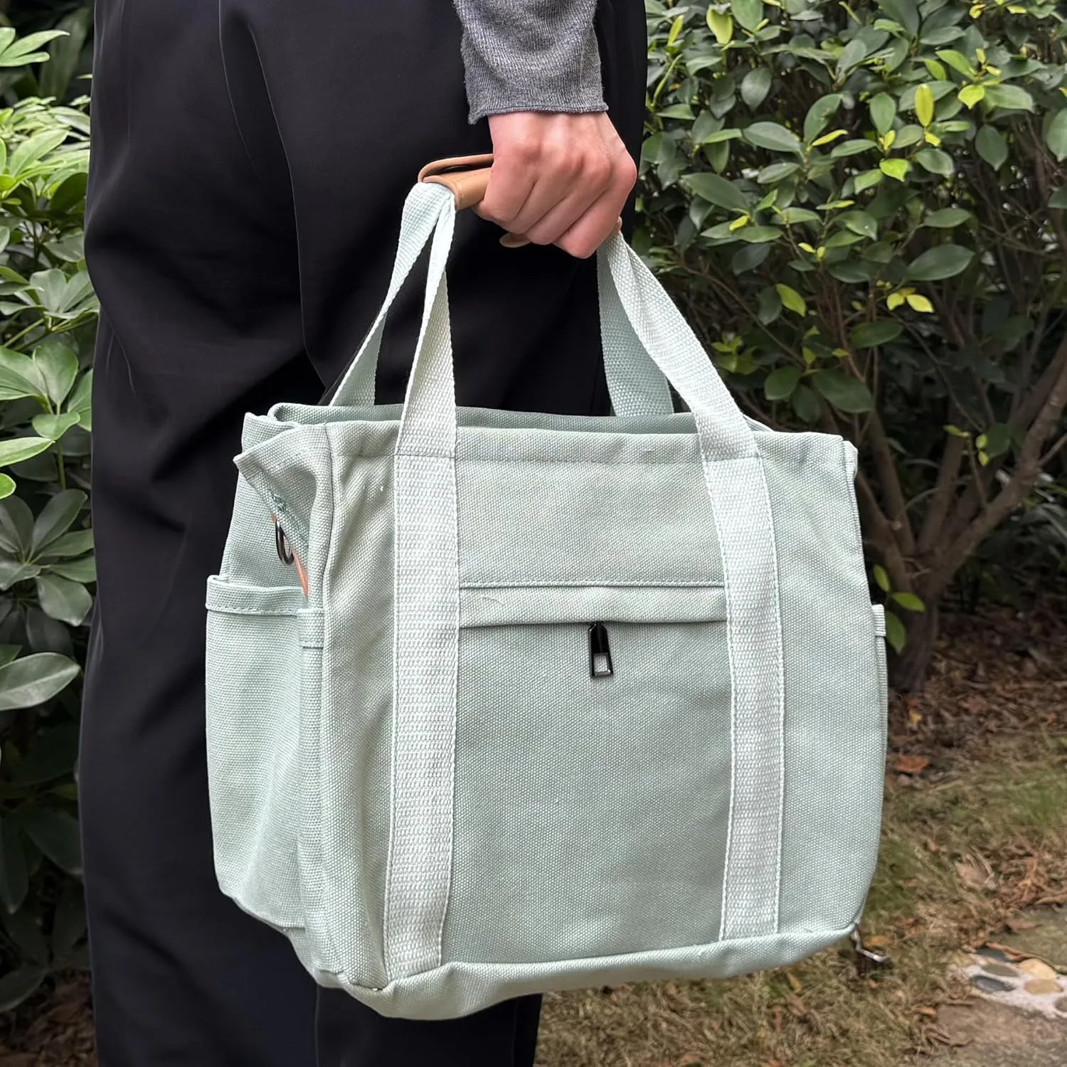 Canvas Tote Bag with Multiple Pockets for Women, Cute Crossbody Shoulder Bag Casual Hobo Messenger Purse Handbag