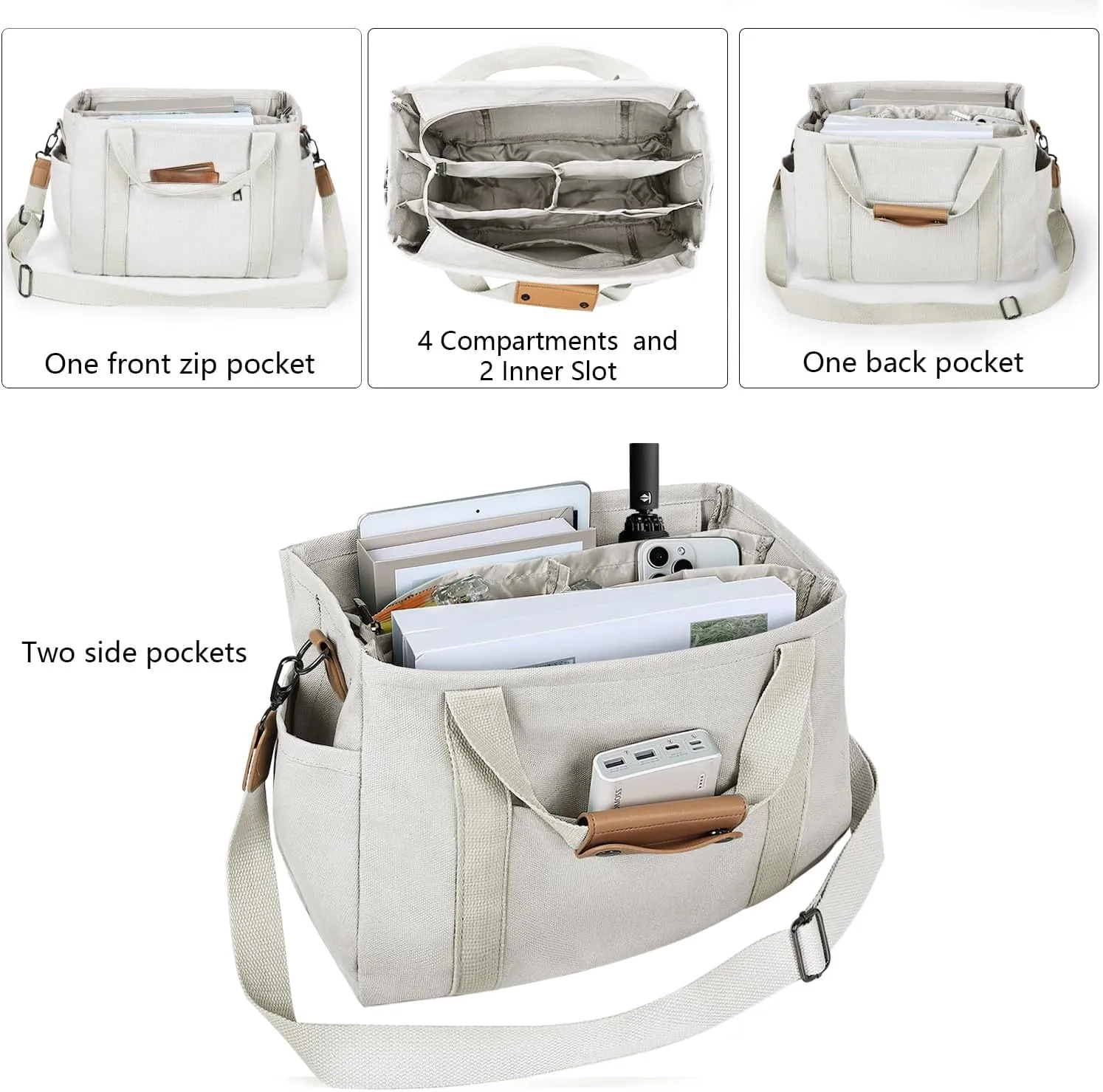 Canvas Tote Bag with Multiple Pockets for Women, Cute Crossbody Shoulder Bag Casual Hobo Messenger Purse Handbag