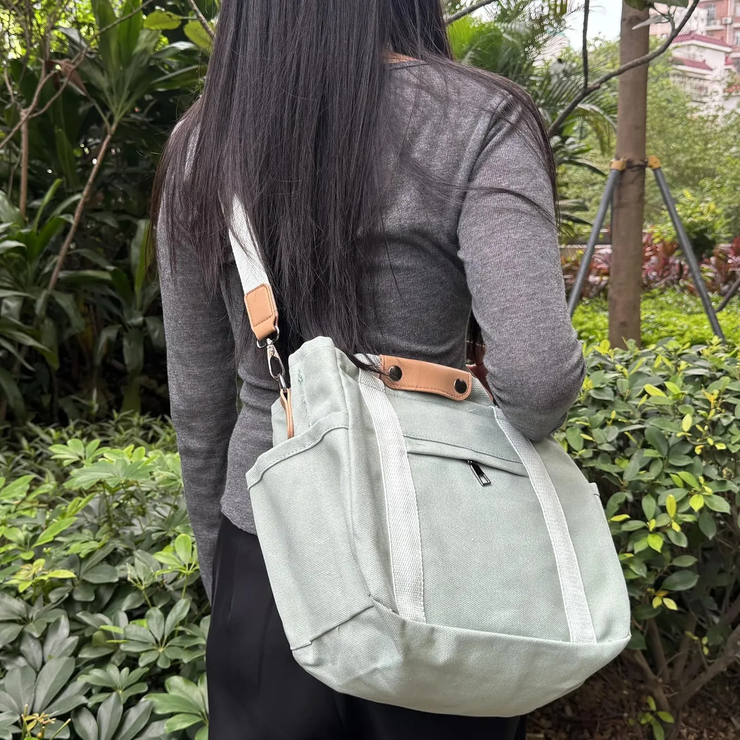Canvas Tote Bag with Multiple Pockets for Women, Cute Crossbody Shoulder Bag Casual Hobo Messenger Purse Handbag