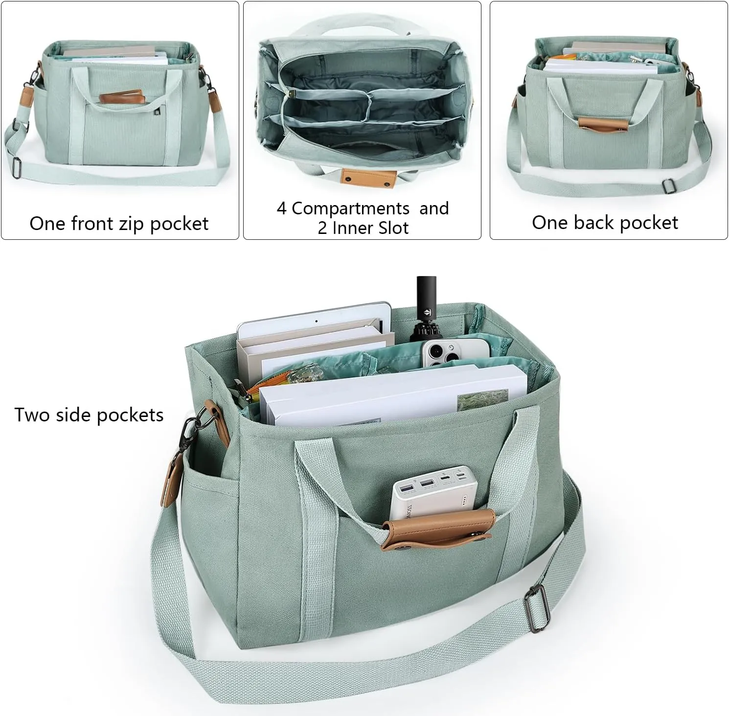 Canvas Tote Bag with Multiple Pockets for Women, Cute Crossbody Shoulder Bag Casual Hobo Messenger Purse Handbag