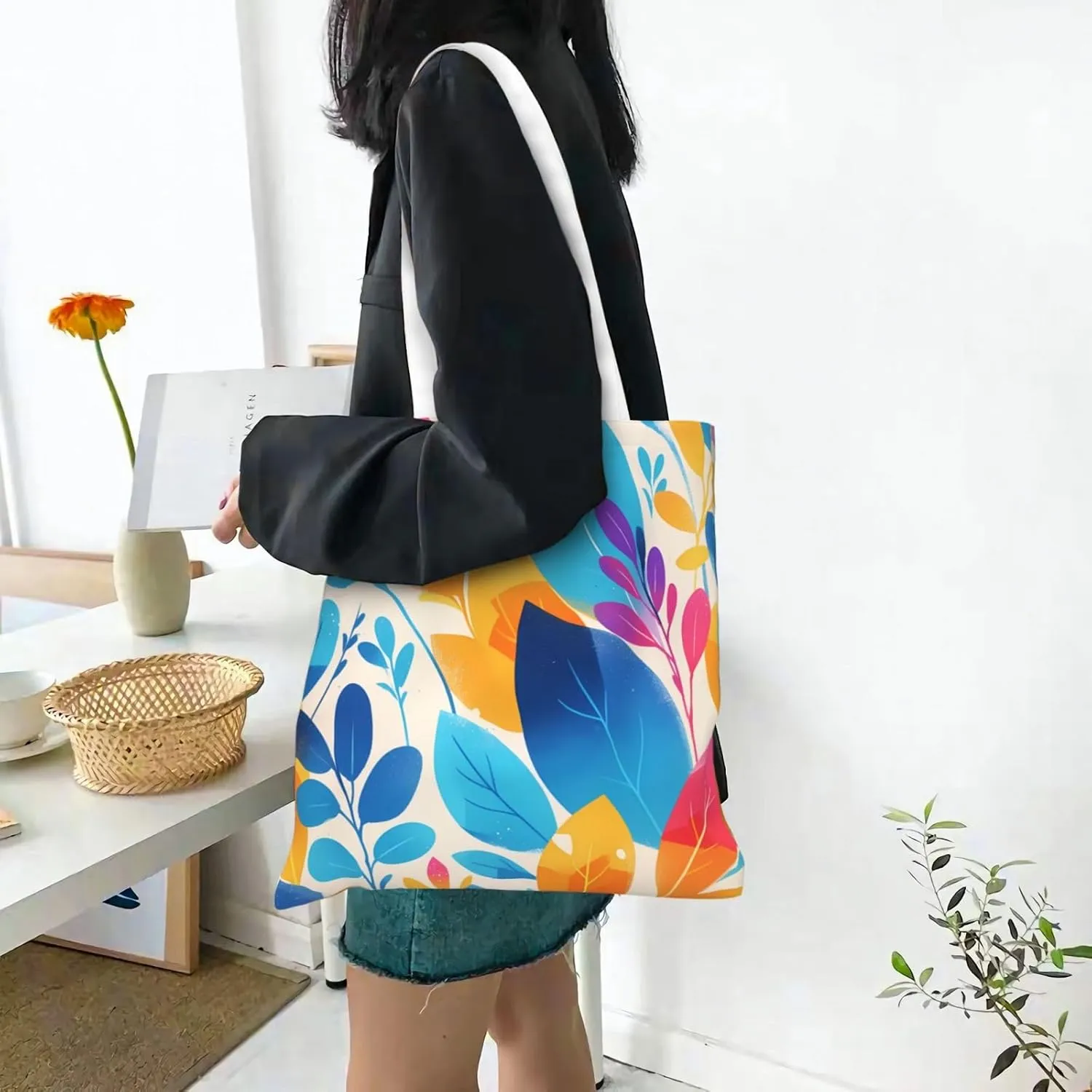 Canvas Tote Bag Women Casual Shoulder Bag Reusable Multipurpose Grocery Bag