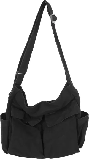 Canvas Tote Hobo Crossbody Messenger Bag with Multiple Pockets - Casual Shoulder Bag for Women & Men