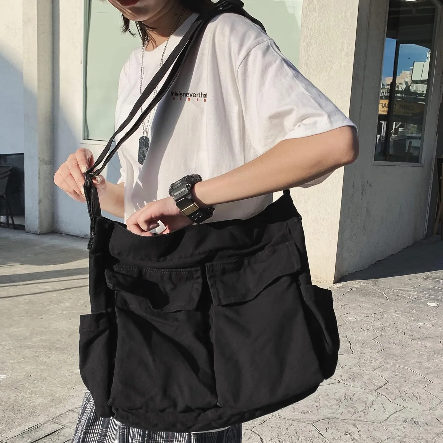 Canvas Tote Hobo Crossbody Messenger Bag with Multiple Pockets - Casual Shoulder Bag for Women & Men