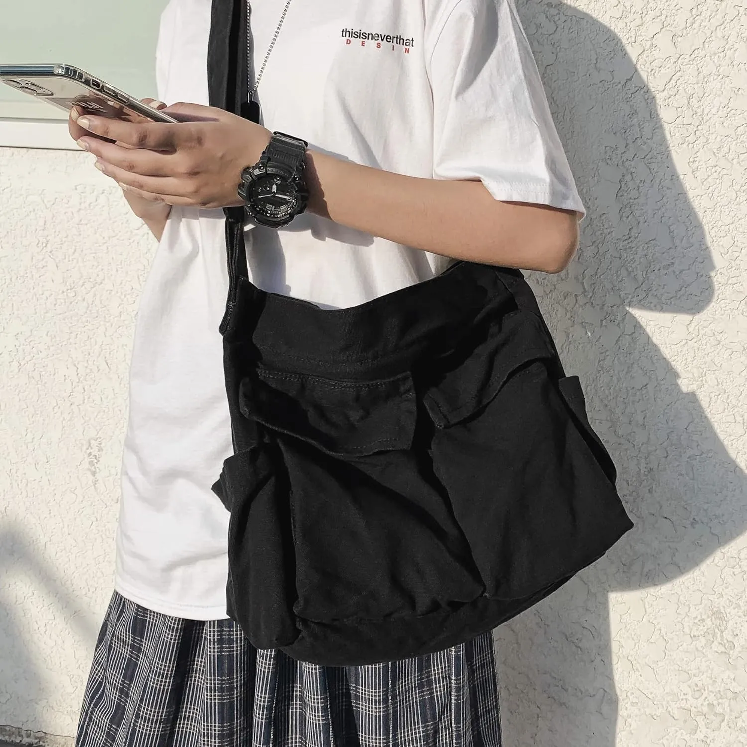 Canvas Tote Hobo Crossbody Messenger Bag with Multiple Pockets - Casual Shoulder Bag for Women & Men