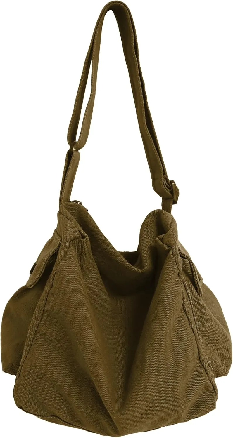 Canvas Tote Hobo Crossbody Messenger Bag with Multiple Pockets - Casual Shoulder Bag for Women & Men