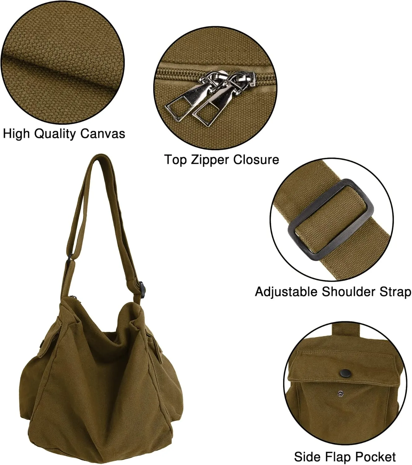 Canvas Tote Hobo Crossbody Messenger Bag with Multiple Pockets - Casual Shoulder Bag for Women & Men