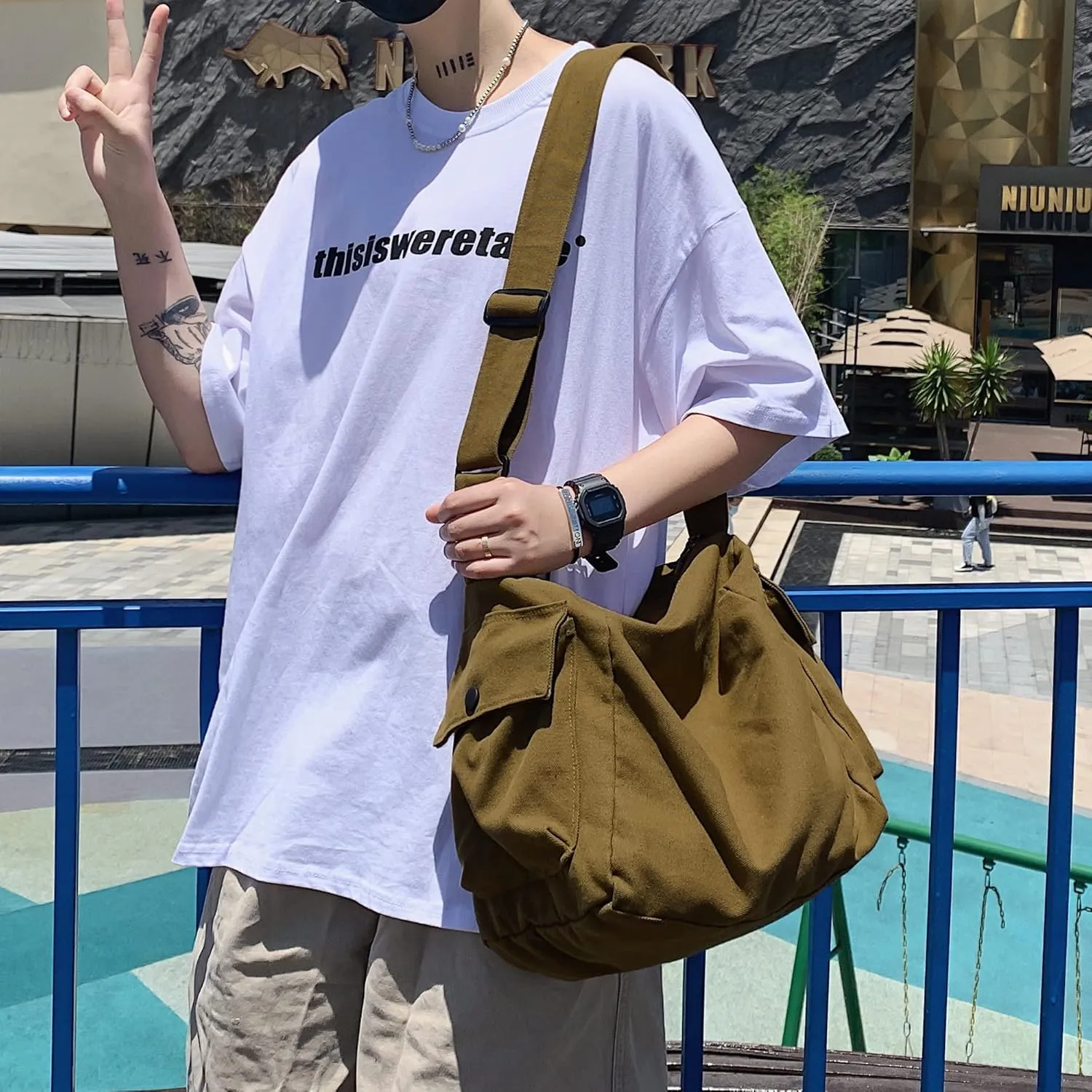 Canvas Tote Hobo Crossbody Messenger Bag with Multiple Pockets - Casual Shoulder Bag for Women & Men